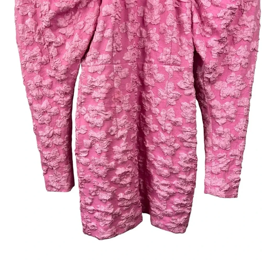 Textured Pink Puff-Sleeve Mini Dress - Picture 12 of 16